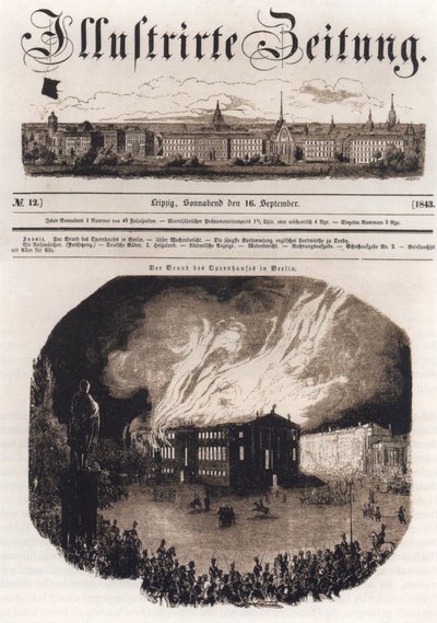 Title Page of the Leipzig Illustrated Newspaper, September 16, 1843, with Illustration of the Fire at the Berlin Opera House on August 18, 1843 by Unknown